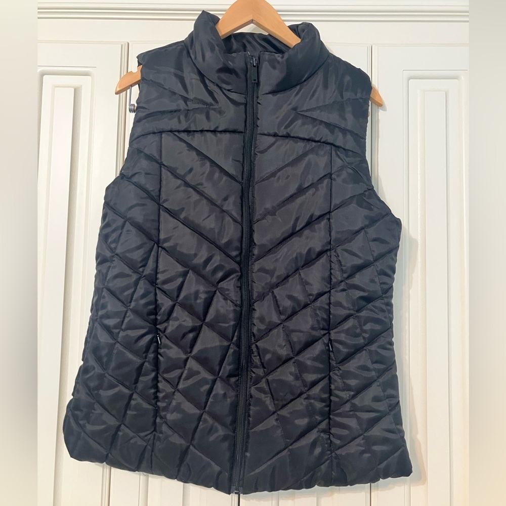Quilted Zip Up Vest Size Large Keren Hart Black Walking Athletic Travel